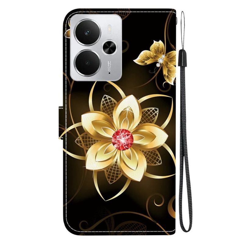 Housse Realme 14 5G Motif Floral Doré