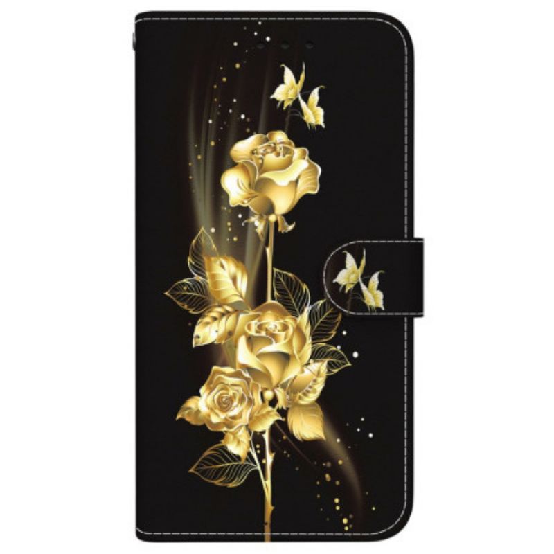 Housse Realme 14 Pro 5G Papillons Dorés et Roses