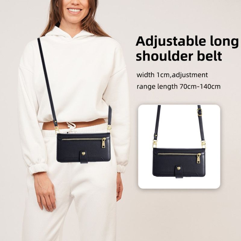 Housse Realme 14 Pro 5G Portefeuille à Fermeture Éclair avec Lanière et Bandoulière