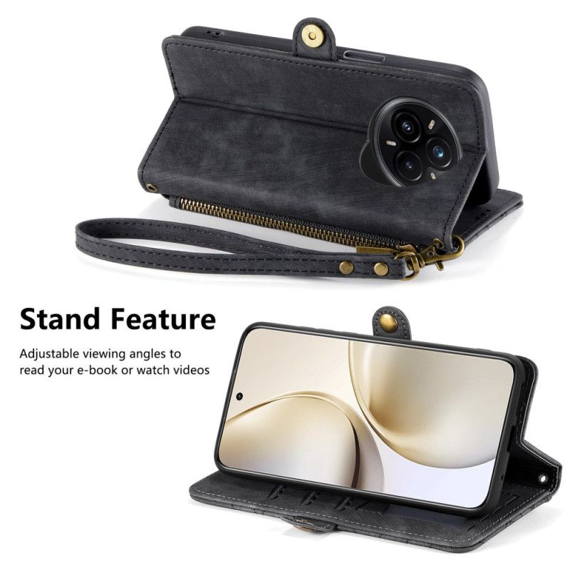 Housse Realme 14 Pro 5G Portefeuille à Fermeture Éclair Design Géométrique