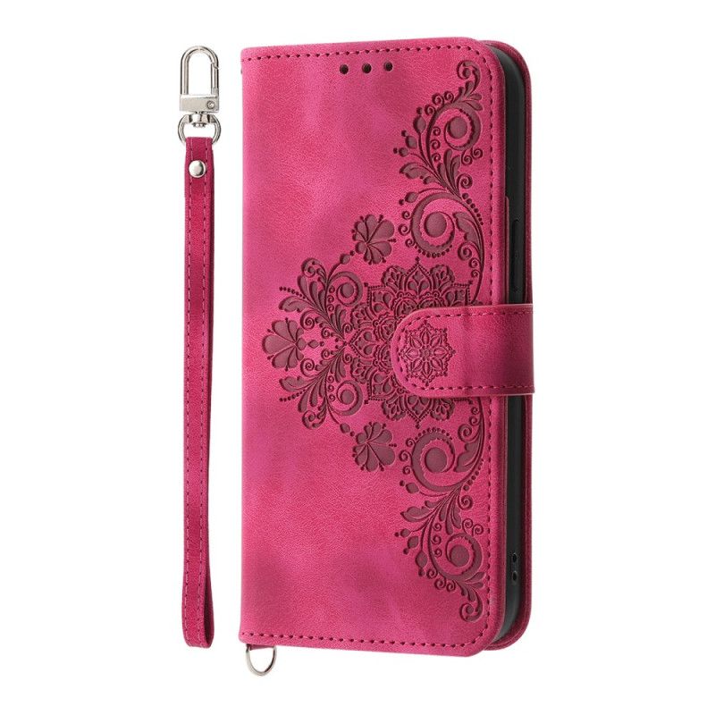 Housse Realme 14 Pro Plus 5G Effet Daim Dentelle avec Lanière et Bandoulière