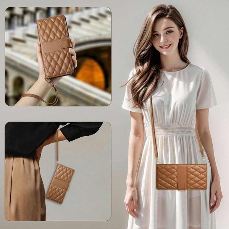 Housse Realme 14 Pro Plus 5G Matelassée avec Lanière et Bandoulière