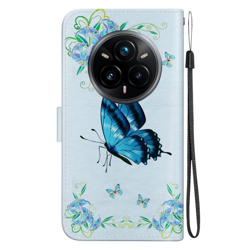 Housse Realme 14 Pro Pus 5G Papillons et Fleurs Bleus