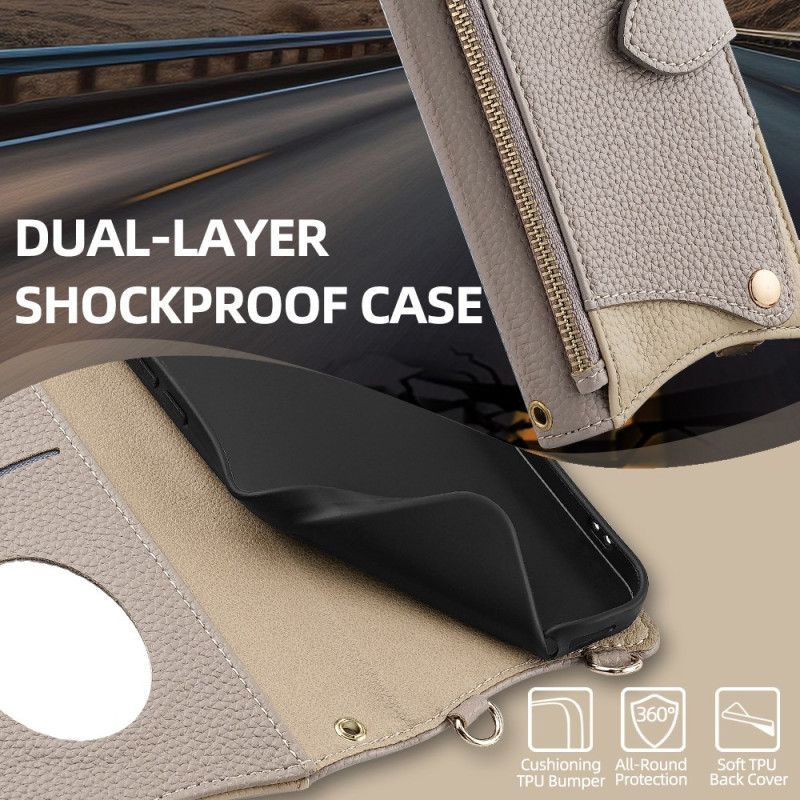 Housse Realme 14X 5G / C75 Portefeuille Bicolore avec Chaîne