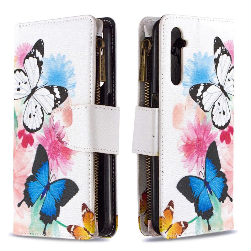 Housse Realme 6 Poche Zippée Papillons