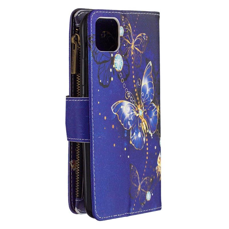 Housse Realme C11 Poche Zippée Papillons Dorés