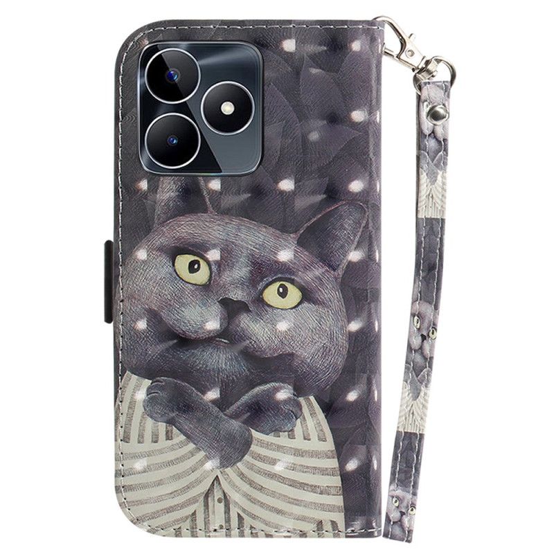 Housse Realme C53 / C51 Chat Gris à Lanière