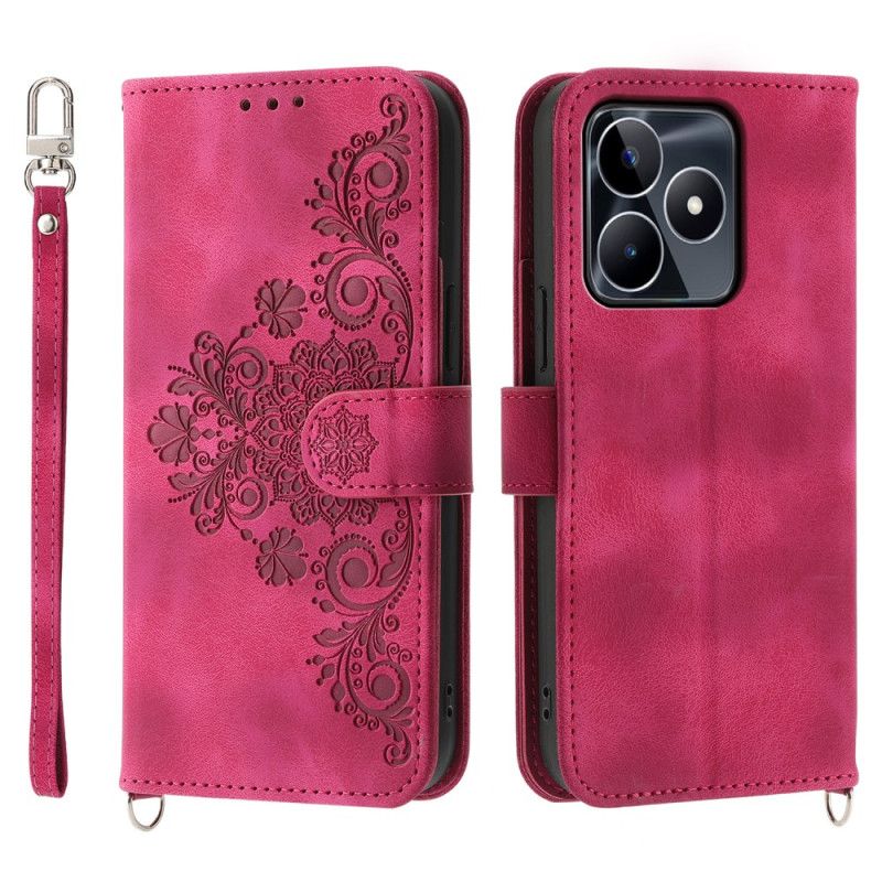 Housse Realme C53 / C51 Motif Fleuri avec Lanière et Bandoulière