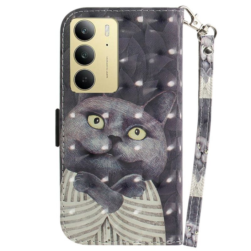 Housse Realme C75 Chat Gris à Lanière