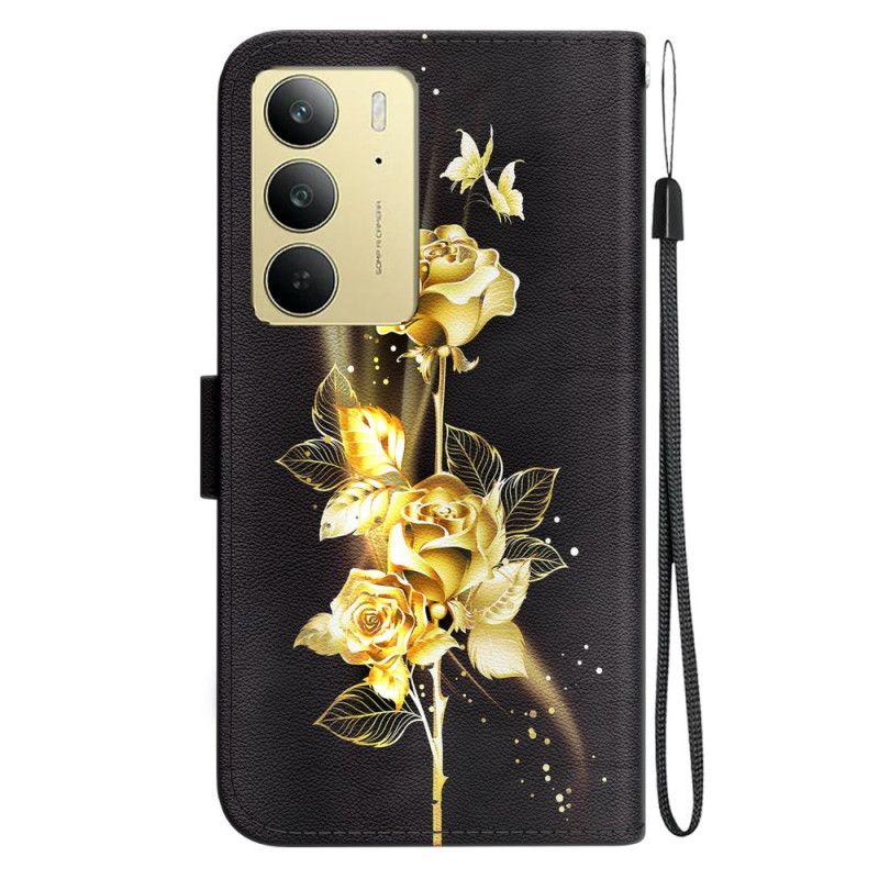 Housse Realme C75 Papillons Dorés et Roses