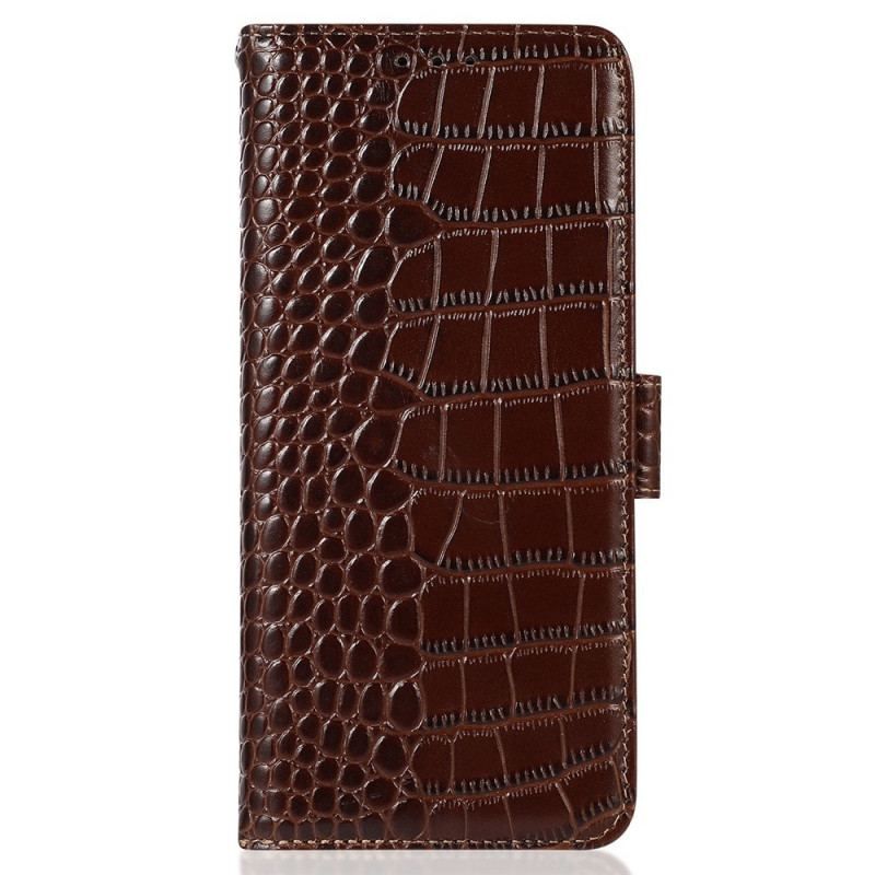 Housse Realme GT2 Pro Cuir Véritable Style Crocodile RFID