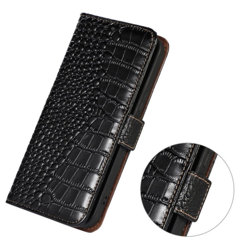 Housse Realme GT2 Pro Cuir Véritable Style Crocodile RFID