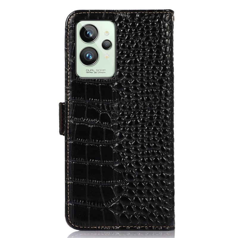 Housse Realme GT2 Pro Cuir Véritable Style Crocodile RFID