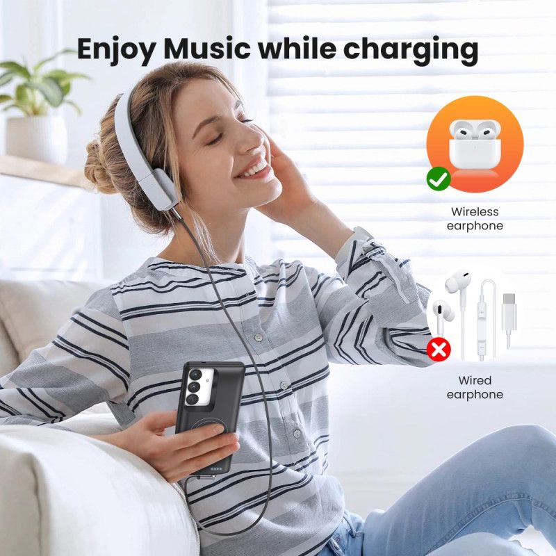 Coque Batterie Externe 10000mAh pour Samsung Galaxy S25 / S24 avec Fixation Magnétique