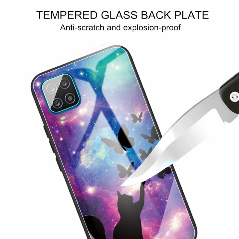 Coque Pour Samsung Galaxy M32 Verre Trempé Chat Et Papillons Dans L'espace