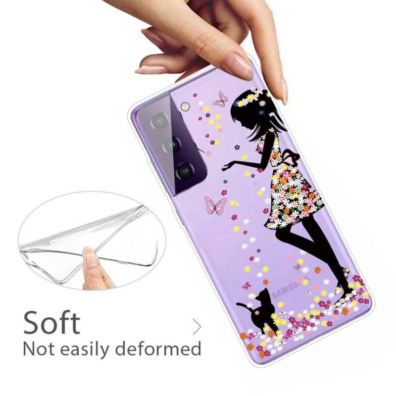 Coque Pour Samsung Galaxy S21 FE Jolie Tête Fleurie