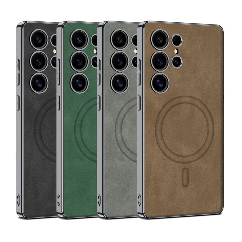 Coque pour Samsung Galaxy S25 Ultra 5G Simili Cuir Mat Compatible MagSafe