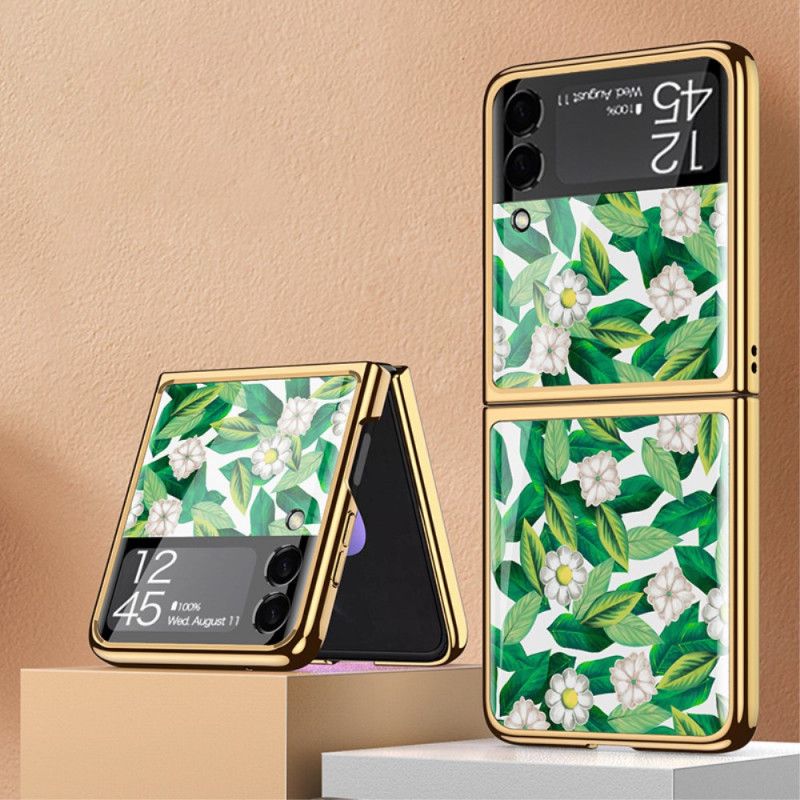 Coque Pour Samsung Galaxy Z Flip 3 5G Verre Trempé Fleurs Gkk