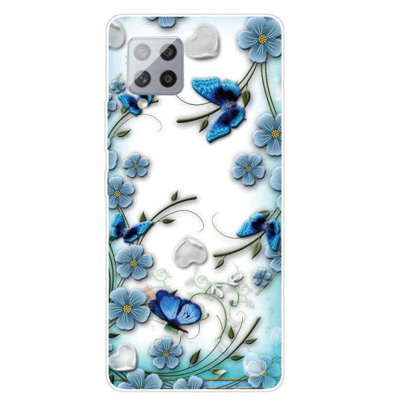 Coque Samsung Galaxy 42 5g Transparente Papillons Et Fleurs Rétros