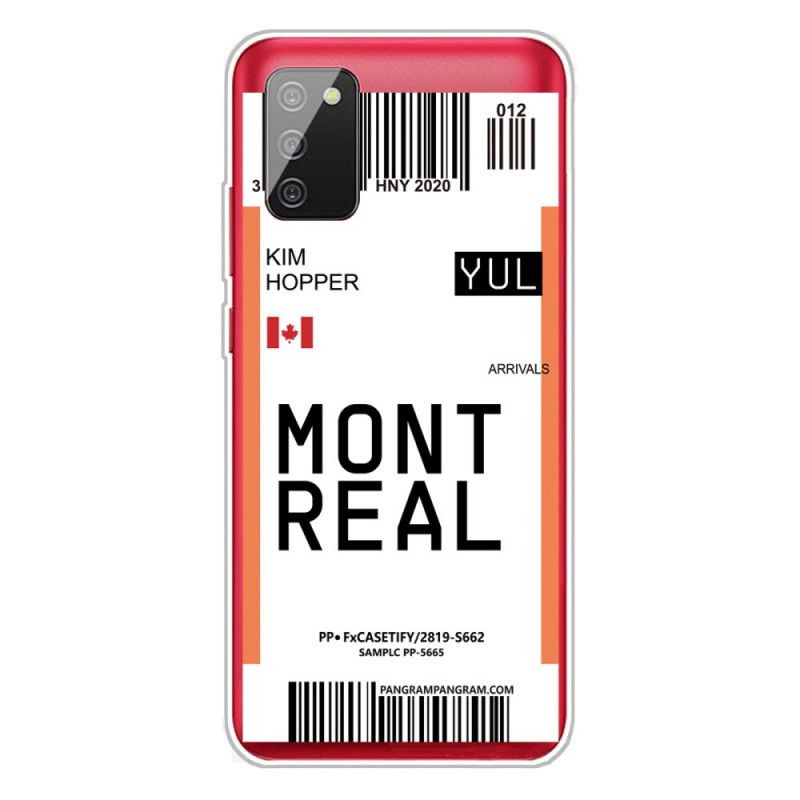 Coque Samsung Galaxy A02s Boarding Pass To Montreal