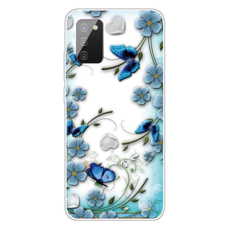 Coque Samsung Galaxy A02s Transparente Papillons Et Fleurs Rétros