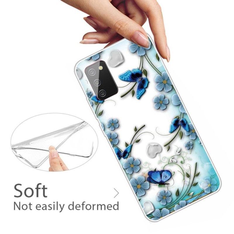 Coque Samsung Galaxy A02s Transparente Papillons Et Fleurs Rétros