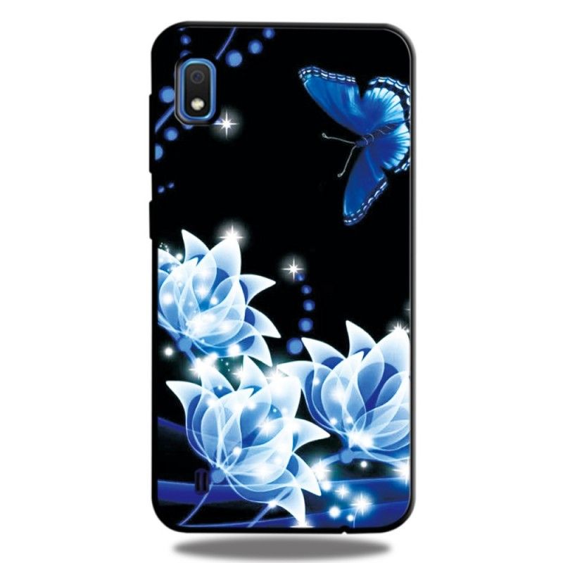 Coque Samsung Galaxy A10 Papillon Et Fleurs Bleus