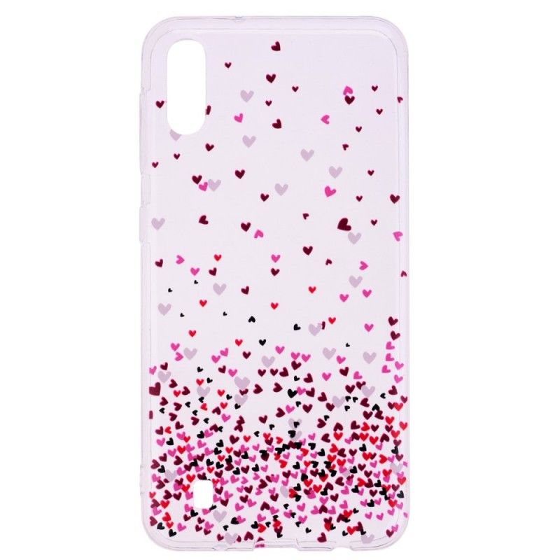 Coque Samsung Galaxy A10 Transparente Multiples Coeurs Rouges