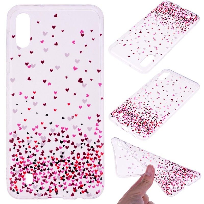 Coque Samsung Galaxy A10 Transparente Multiples Coeurs Rouges