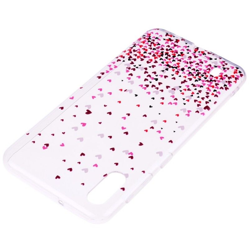 Coque Samsung Galaxy A10 Transparente Multiples Coeurs Rouges