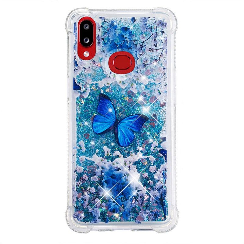 Coque Samsung Galaxy A10s Papillons Bleus Paillettes