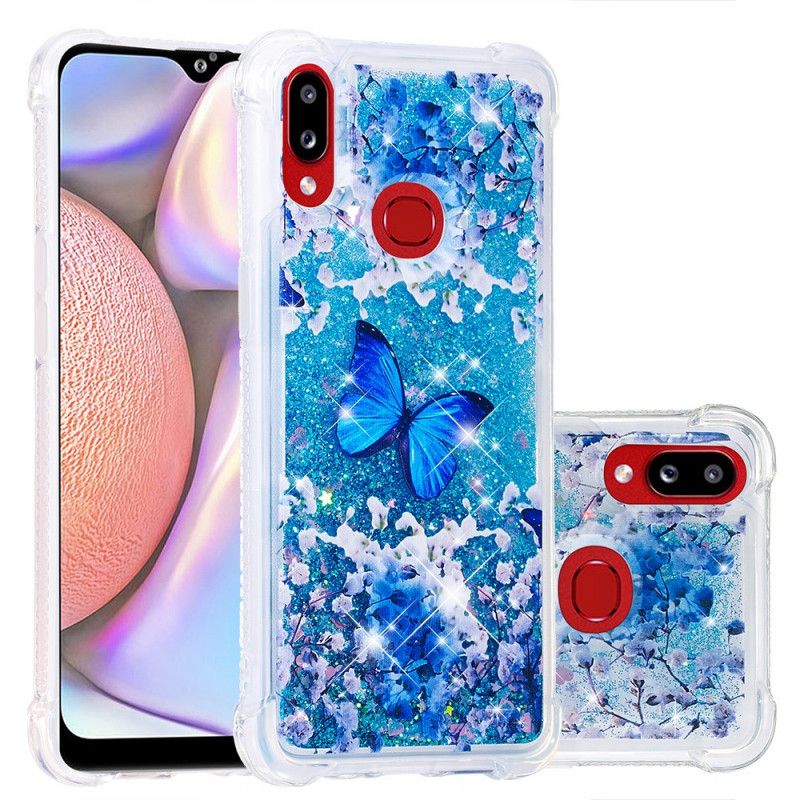 Coque Samsung Galaxy A10s Papillons Bleus Paillettes