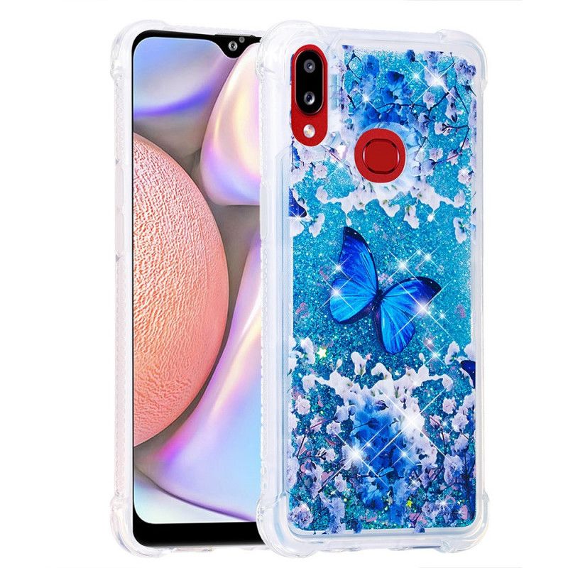 Coque Samsung Galaxy A10s Papillons Bleus Paillettes