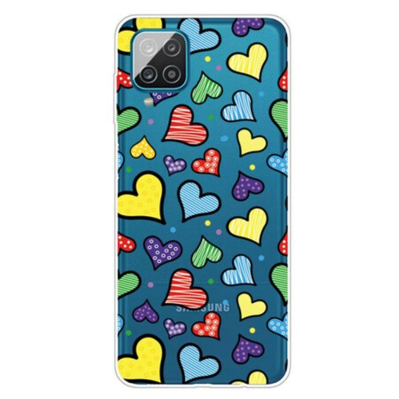 Coque Samsung Galaxy A12 / M12 Coeurs Multicolores