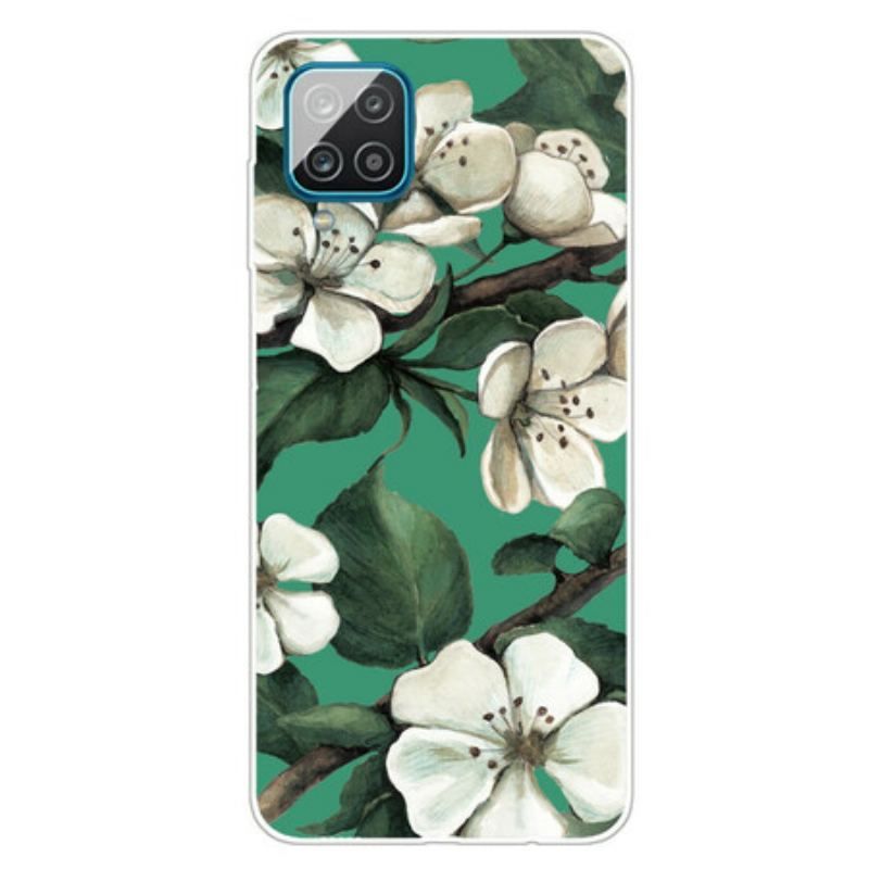 Coque Samsung Galaxy A12 / M12 Fleurs Blanches Peintes