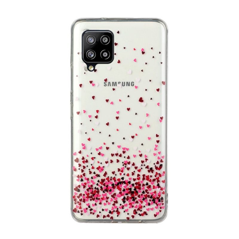 Coque Samsung Galaxy A12 Transparente Multiples Coeurs Rouges