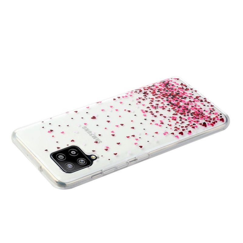 Coque Samsung Galaxy A12 Transparente Multiples Coeurs Rouges