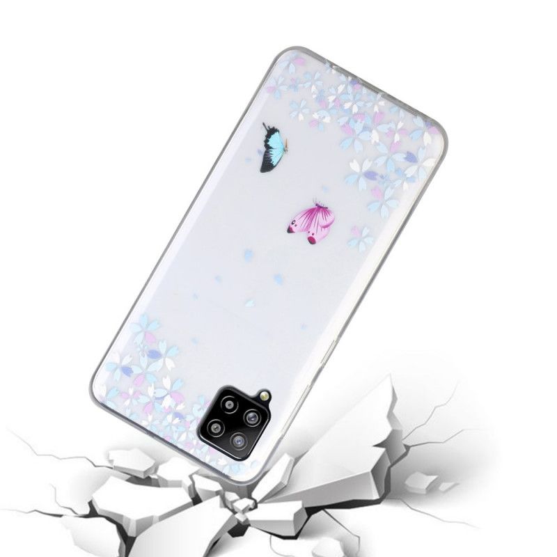 Coque Samsung Galaxy A12 Transparente Papillons Et Fleurs