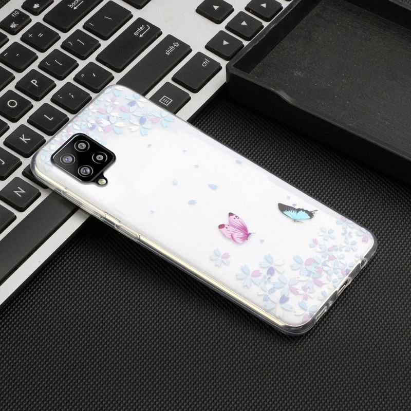 Coque Samsung Galaxy A12 Transparente Papillons Et Fleurs