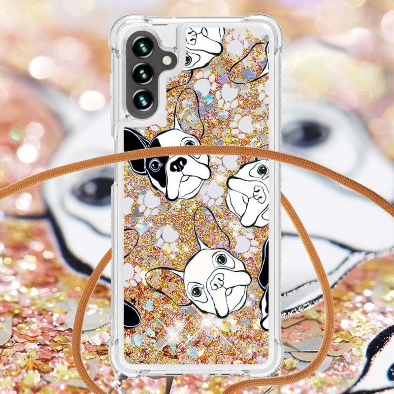 Coque Samsung Galaxy A13 5G À Cordon Paillettes Chiens