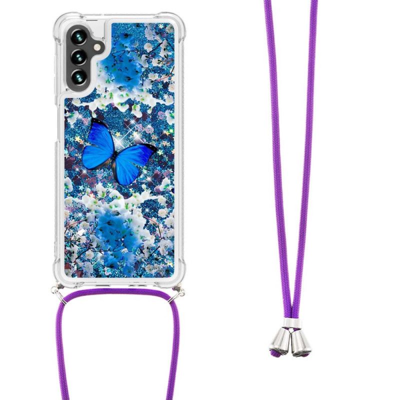 Coque Samsung Galaxy A13 5G À Cordon Paillettes Papillons