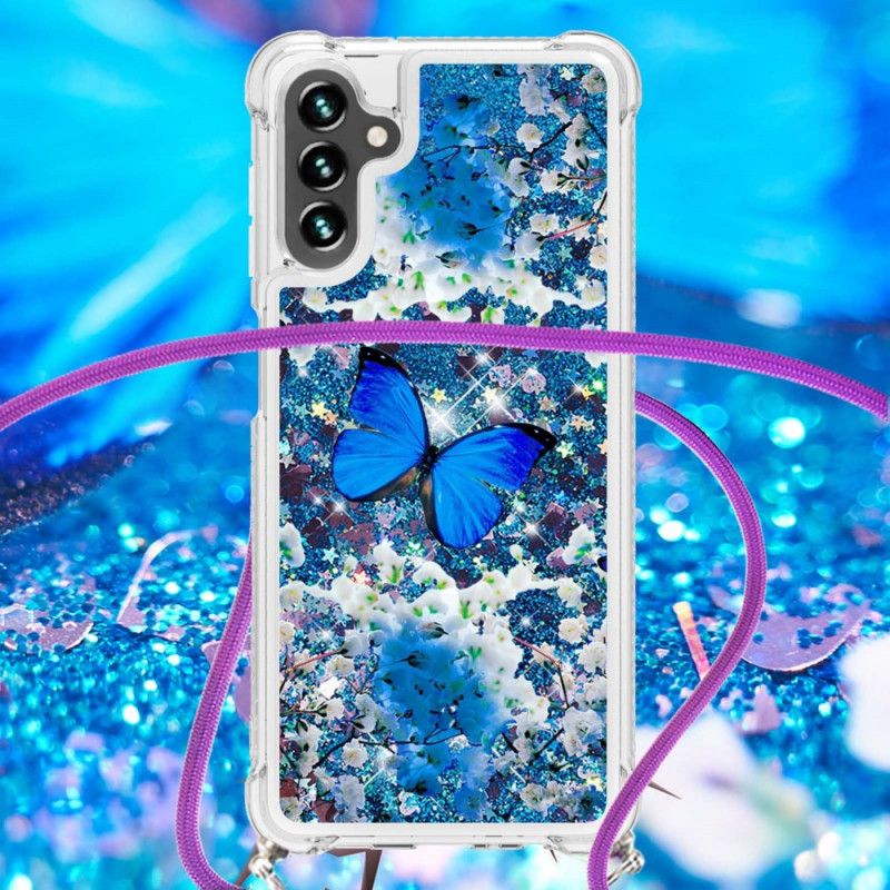 Coque Samsung Galaxy A13 5G À Cordon Paillettes Papillons