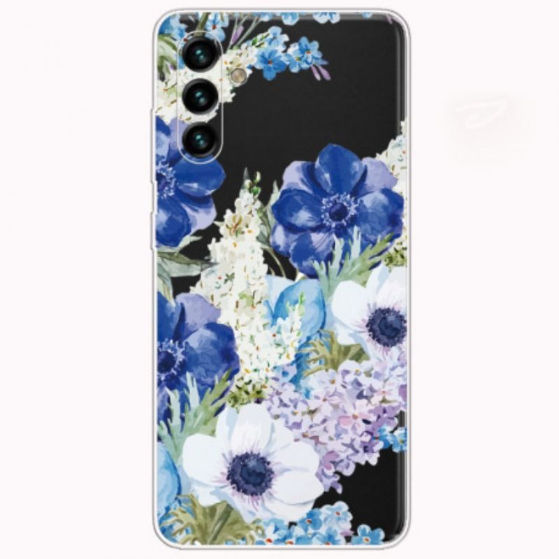 Coque Samsung Galaxy A13 5G / A04s Fleurs Bleues Aquarelle