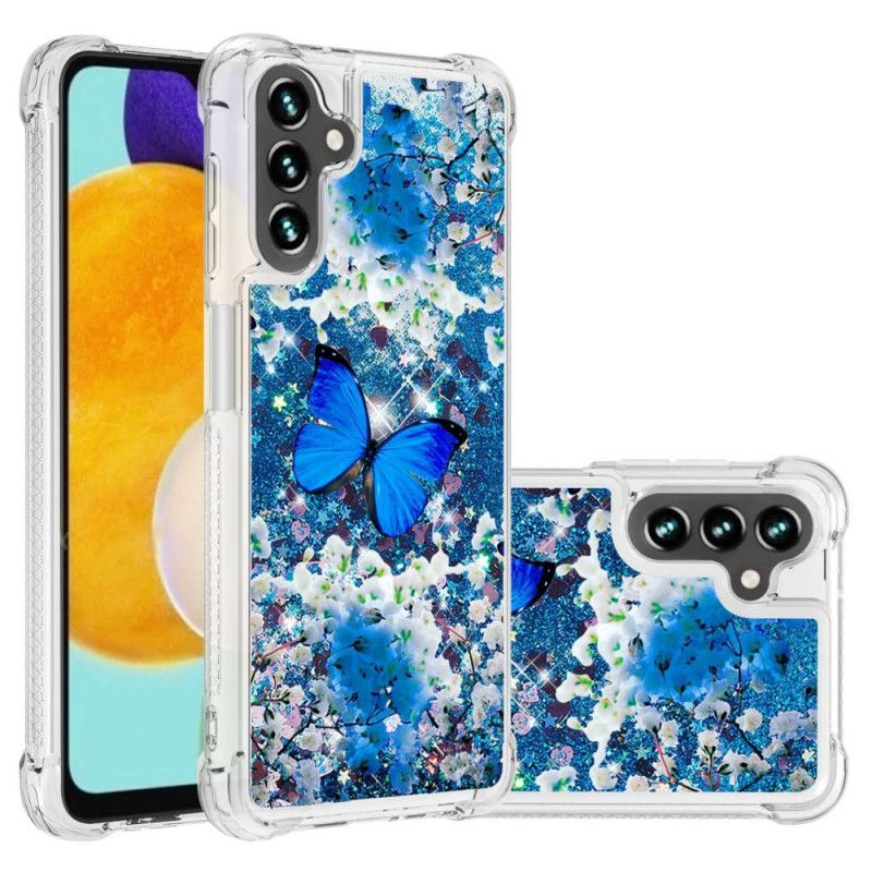 Coque Samsung Galaxy A13 5G Papillons Bleus Paillettes