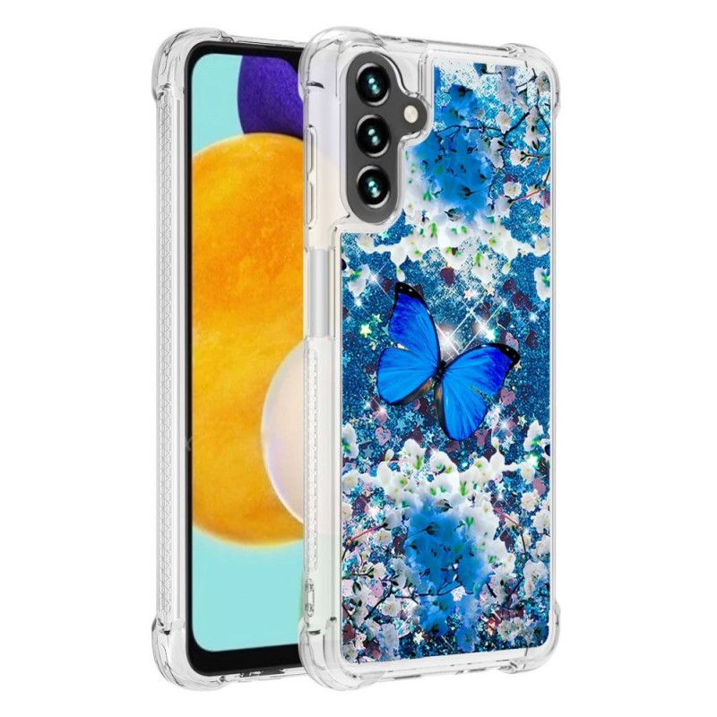 Coque Samsung Galaxy A13 5G Papillons Bleus Paillettes