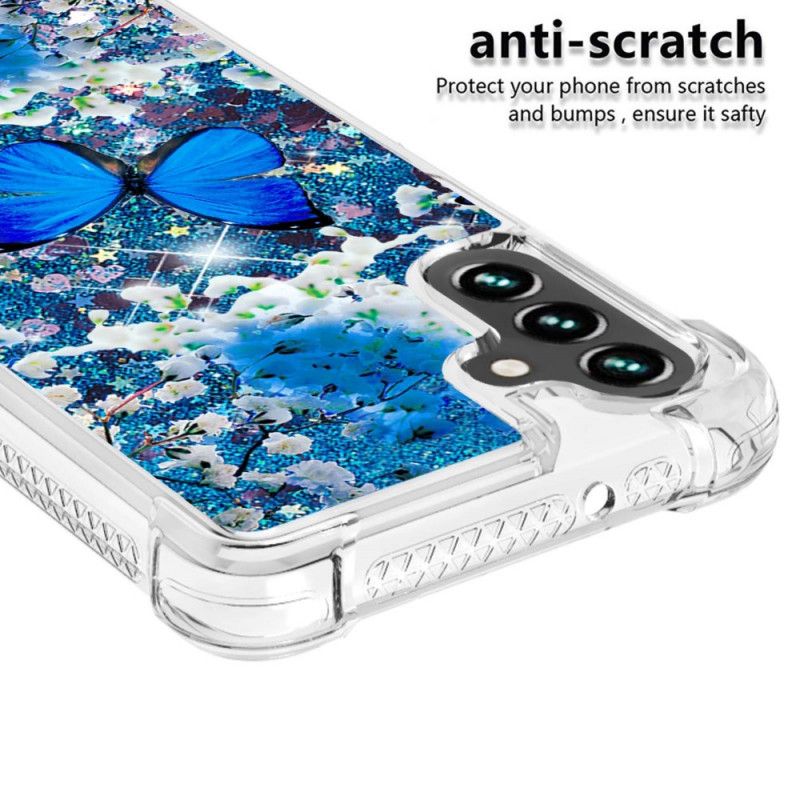 Coque Samsung Galaxy A13 5G Papillons Bleus Paillettes