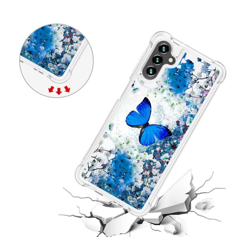 Coque Samsung Galaxy A13 5G Papillons Bleus Paillettes