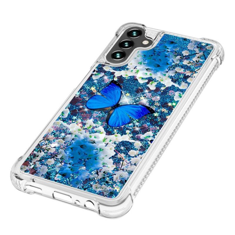 Coque Samsung Galaxy A13 5G Papillons Bleus Paillettes