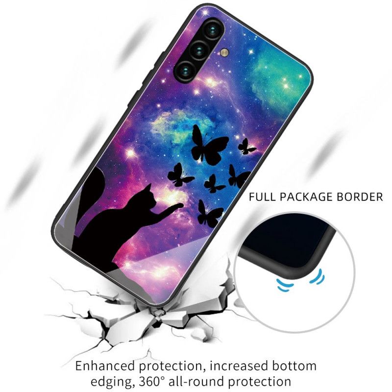 Coque Samsung Galaxy A13 5G Verre Trempé Chat Et Papillons Dans L'espace