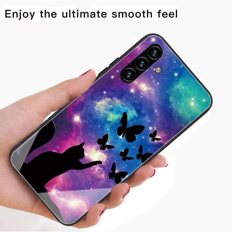 Coque Samsung Galaxy A13 5G Verre Trempé Chat Et Papillons Dans L'espace